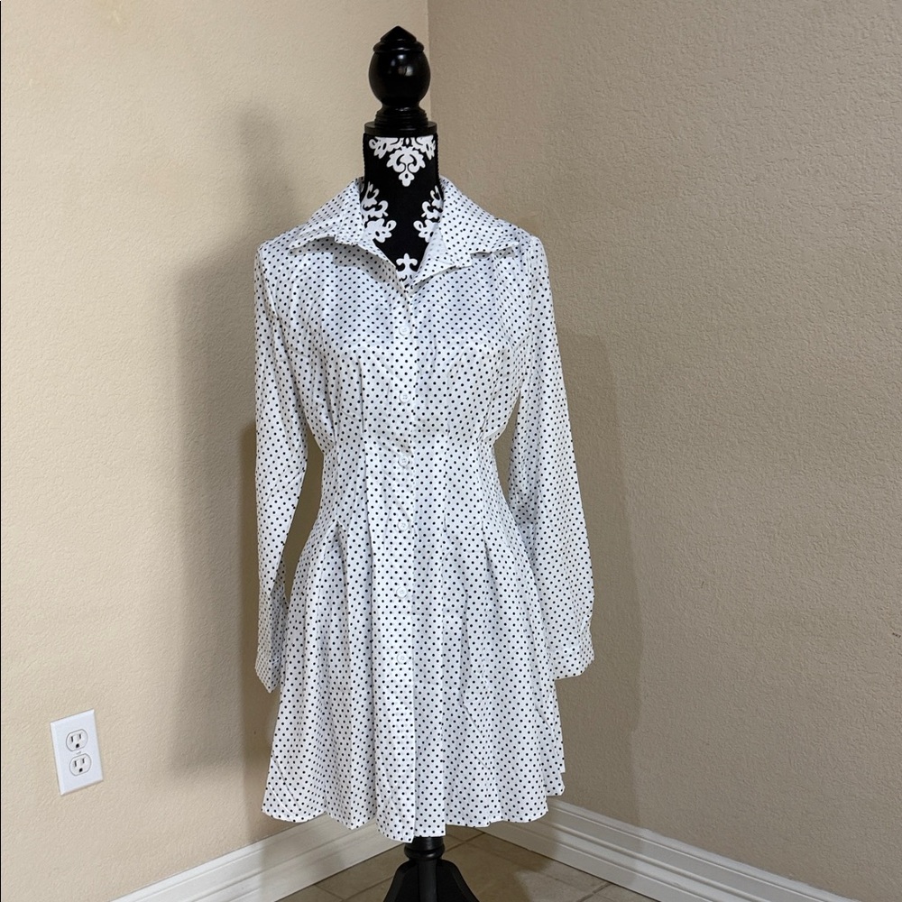Classic White Polka Dot Long Sleeve Dress